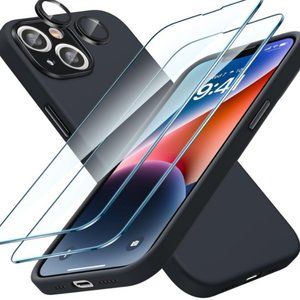 LK IPhone 14 Plus Case + 2 Pack Tempered Glass Screen Protector & Lens Protector